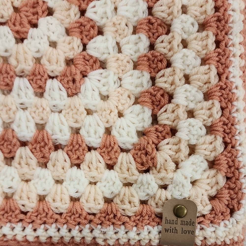 Crochet Blanket in Cream and Tan - Picture 2 of 6